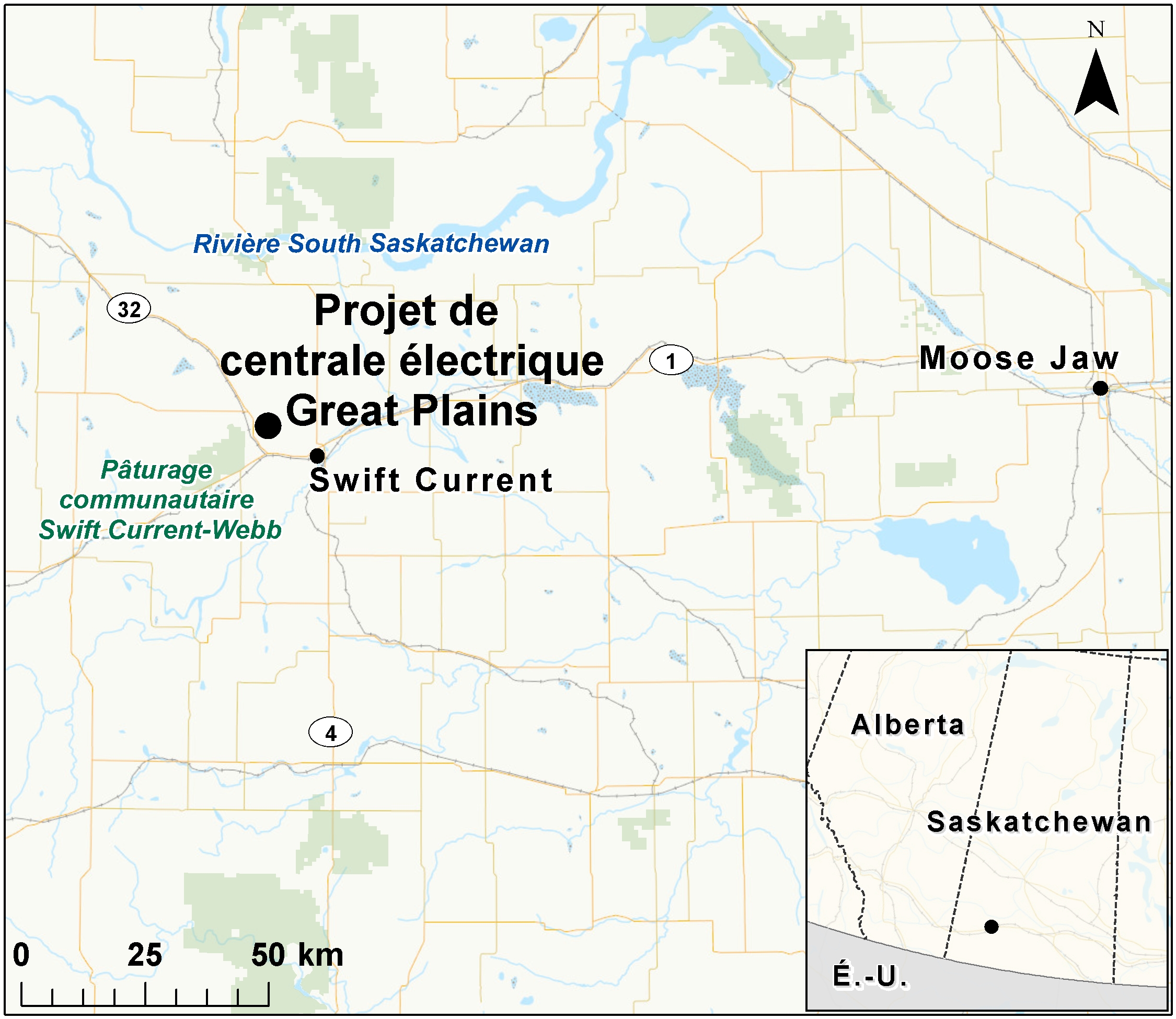 Carte indiquant l'emplacement du projet, tel que décrit dans le présent document.