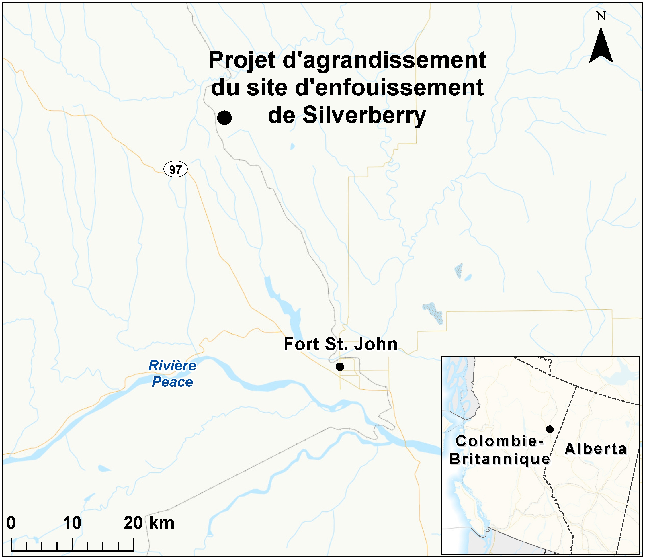 Carte indiquant l'emplacement du projet, tel que décrit dans le présent document.