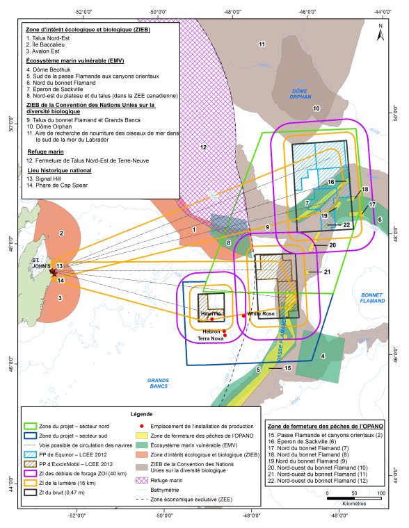Figure 3: Zones spéciales dans la zone d'étude régionale zones d'influence des effets environnementaux