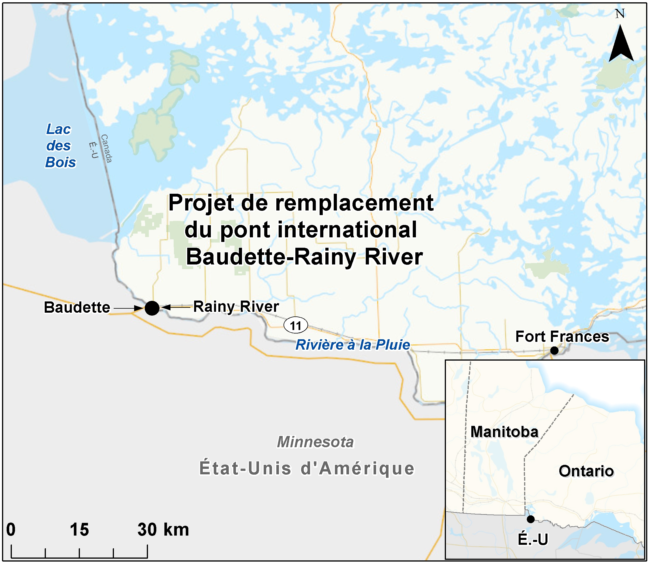 Carte indiquant l'emplacement du projet, tel que décrit dans le présent document.