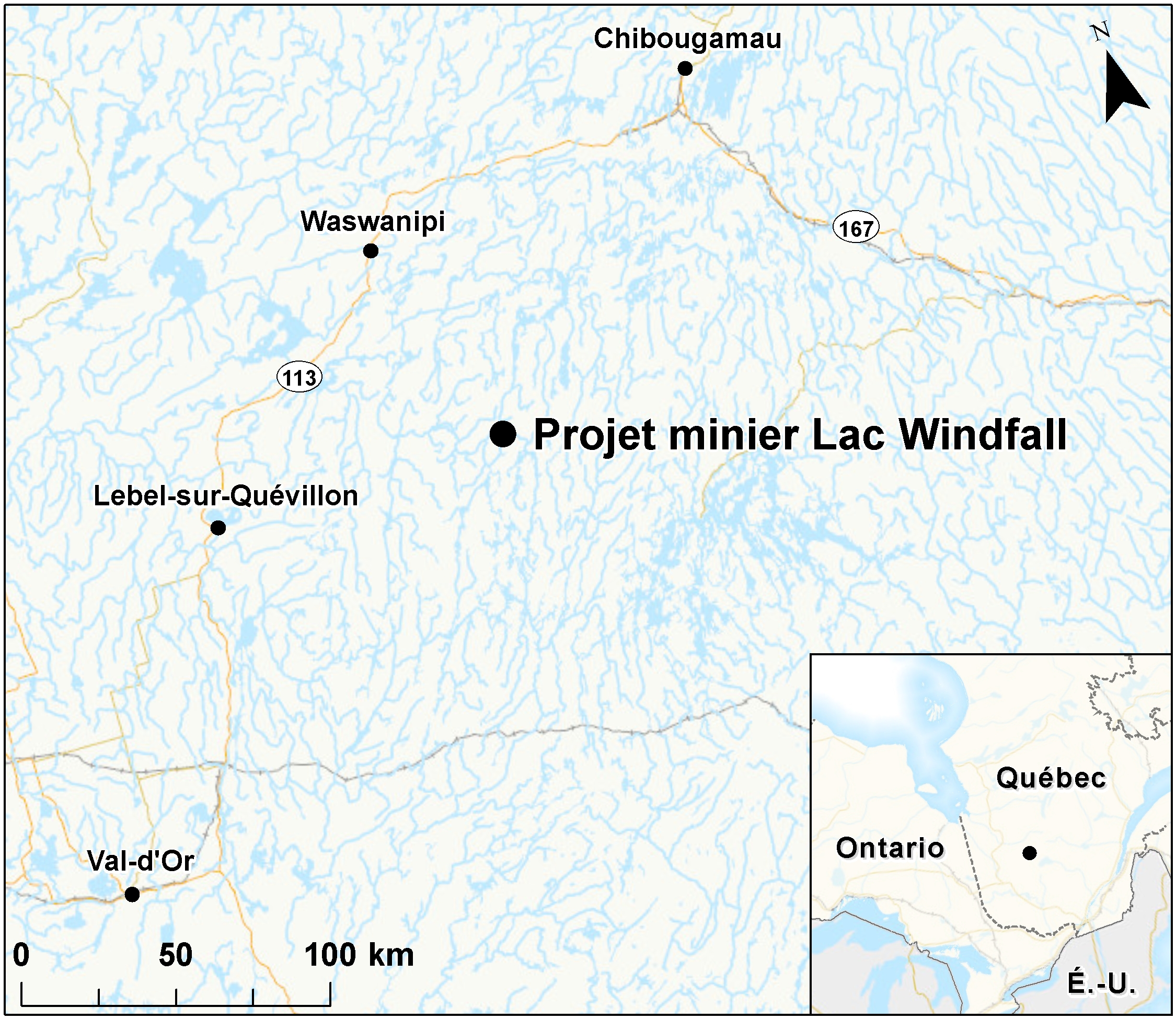 Carte indiquant l'emplacement du projet, tel que décrit dans le présent document.