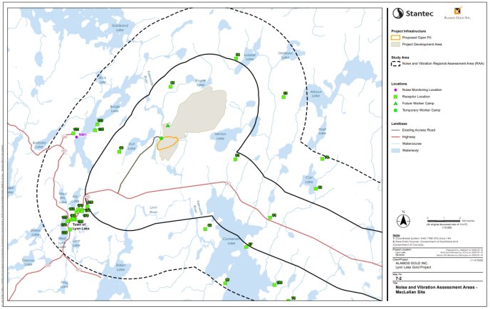Figure B-3 Zones d'évaluation locale et régionale du bruit et des vibrations pour le site MacLellan