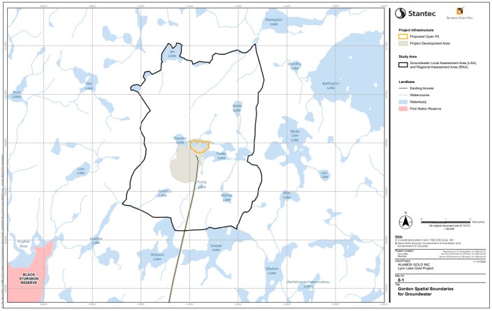 Figure B-4 Zones d'évaluation locale et régionale des eaux souterraines pour le site de Gordon