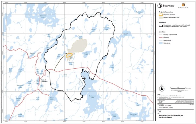 Figure B-5 Zones d'évaluation locale et régionale des eaux souterraines pour le site MacLellan