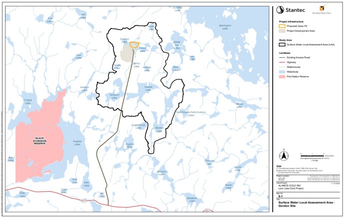 Figure B-6 Zone d'évaluation locale des eaux de surface pour le site de Gordon