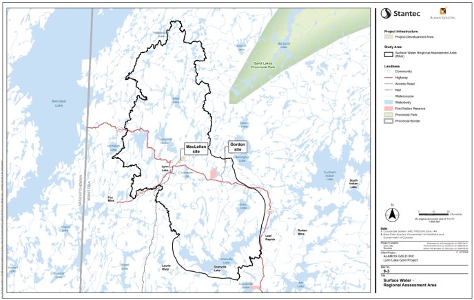 Figure B-8 Zone d'évaluation régionale des eaux de surface pour les sites Gordon et MacLellan