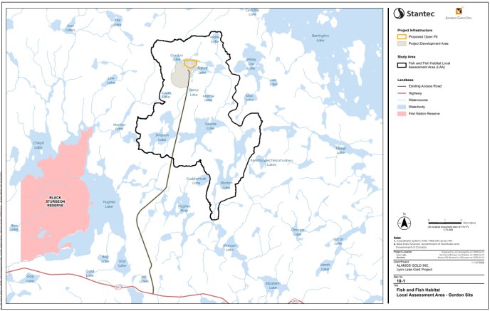 Figure B-9 Zone d'évaluation locale du poisson et de son habitat pour le site Gordon