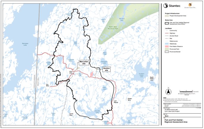 Figure B-11 Zone d'évaluation régionale du poisson et de son habitat pour les sites Gordon et MacLellan