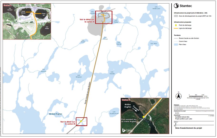 Figure 1. Carte du point de rejet proposé et du tracé de la conduite de rejet.
