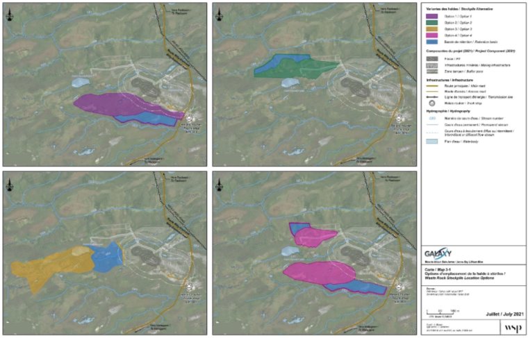Figure 8 : Options d'emplacement des haldes à stériles et résidus miniers (2018)
