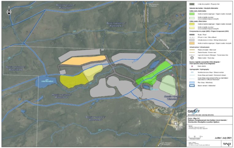 Figure 10 : Options d'emplacement des haldes à mort-terrain