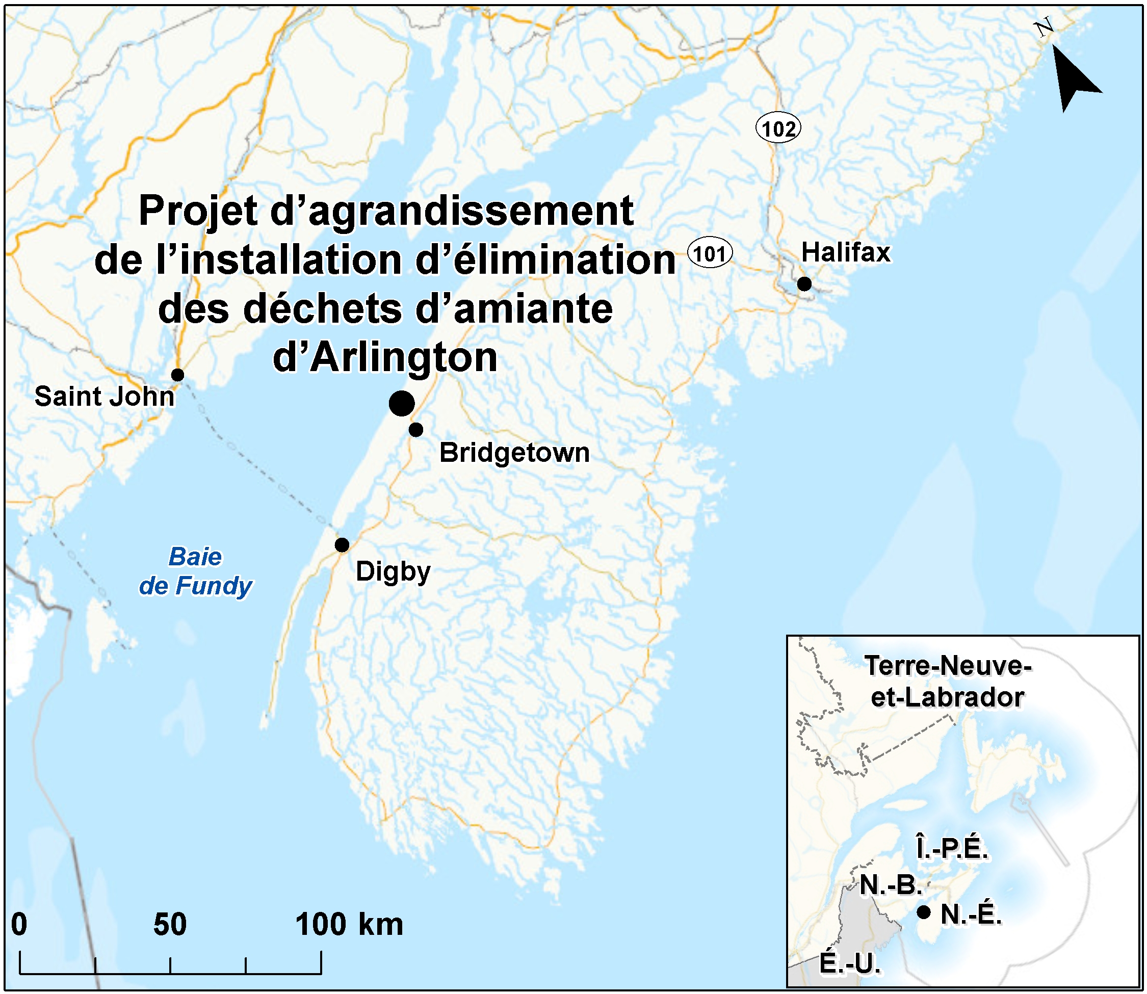 Carte indiquant l'emplacement du projet, tel que décrit dans le présent document.