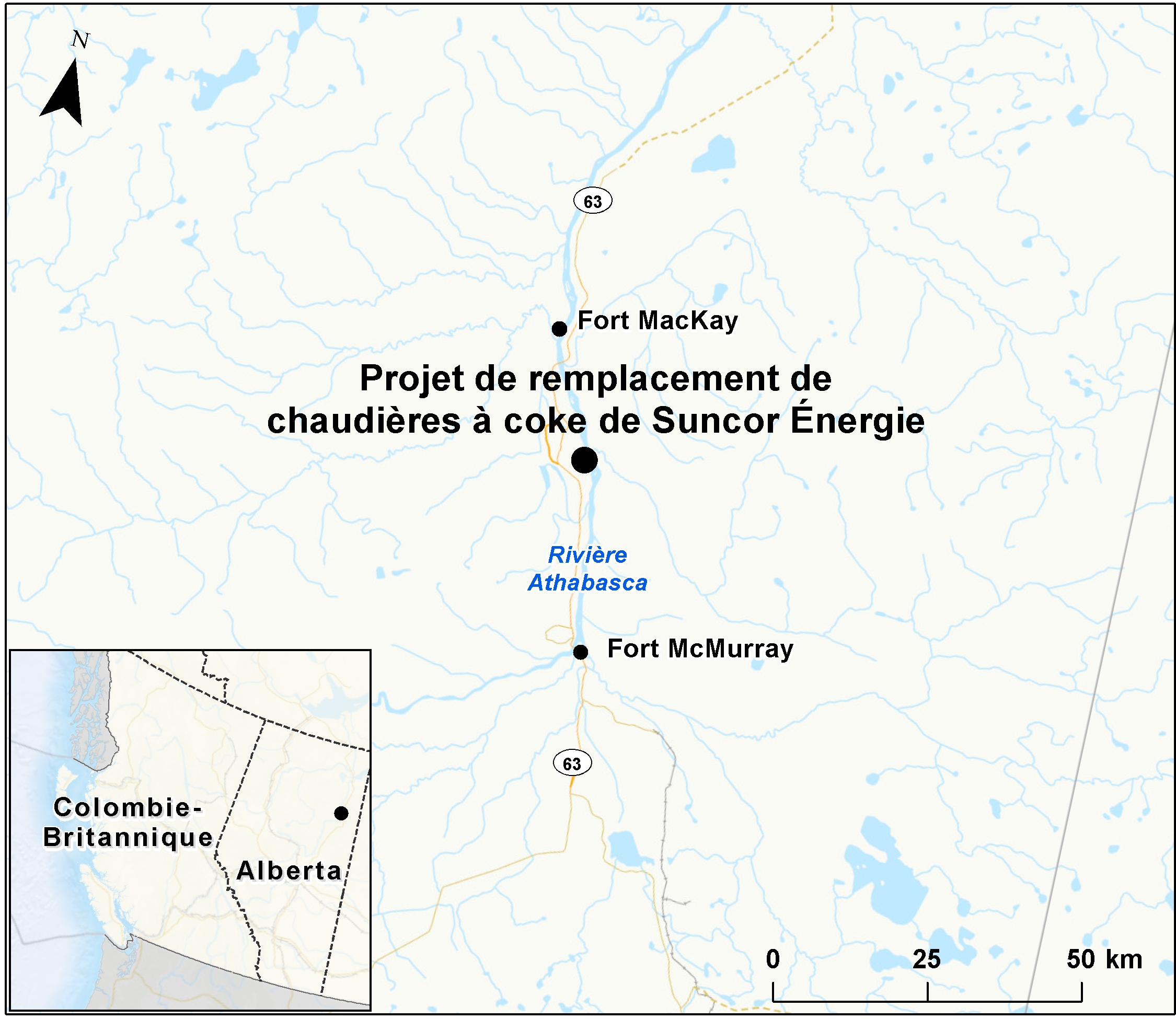 Carte indiquant l'emplacement du projet, tel que décrit dans le présent document.