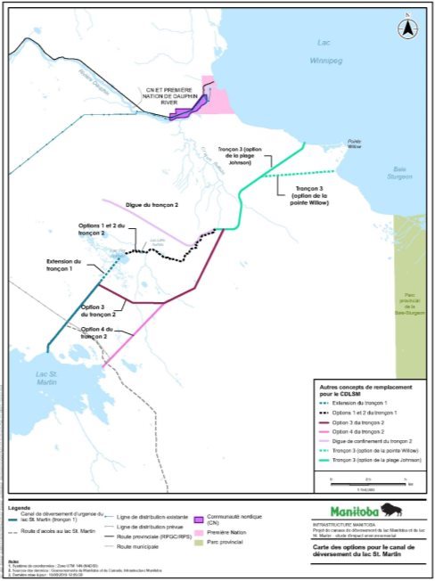 Figure 5 : Autres tracés pour le canal de déversement du lac Saint-Martin