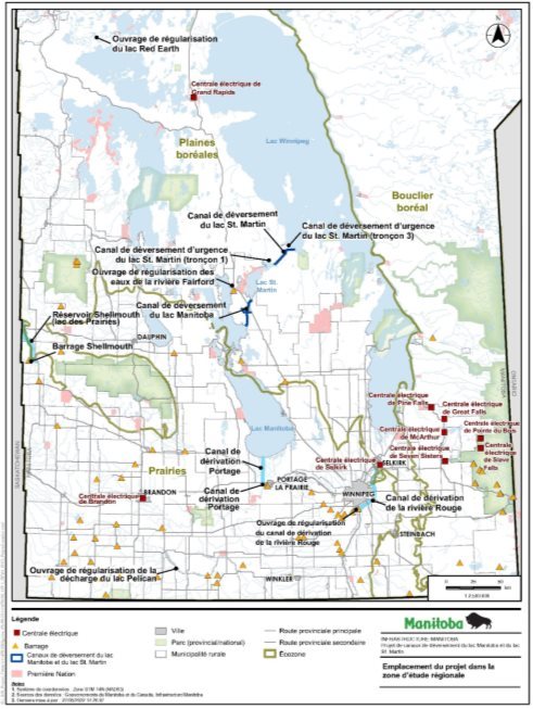 Figure 15 Emplacement du projet dans la zone d'évaluation régionale avec d'autres ouvrages de gestion des inondations