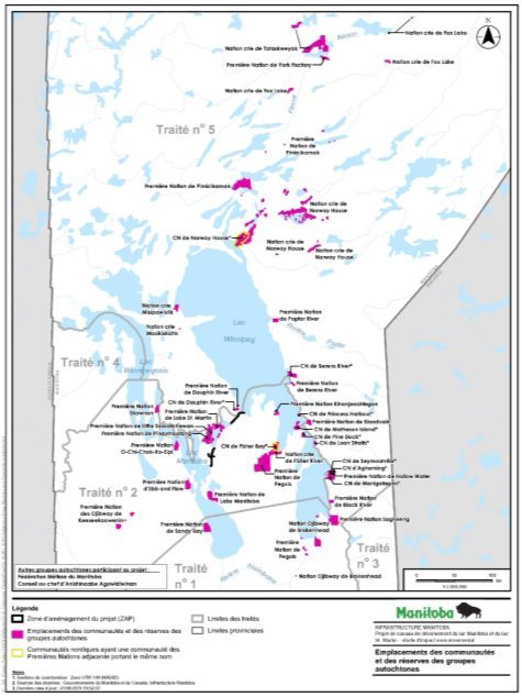Figure 13 Emplacement des réserves et des collectivités des groupes autochtones qui participent au projet