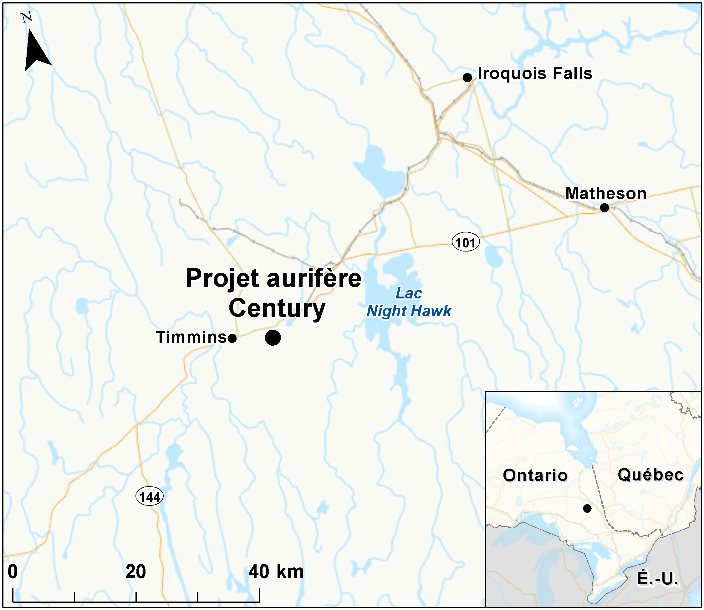 Carte indiquant l'emplacement du projet, tel que décrit dans le présent document.