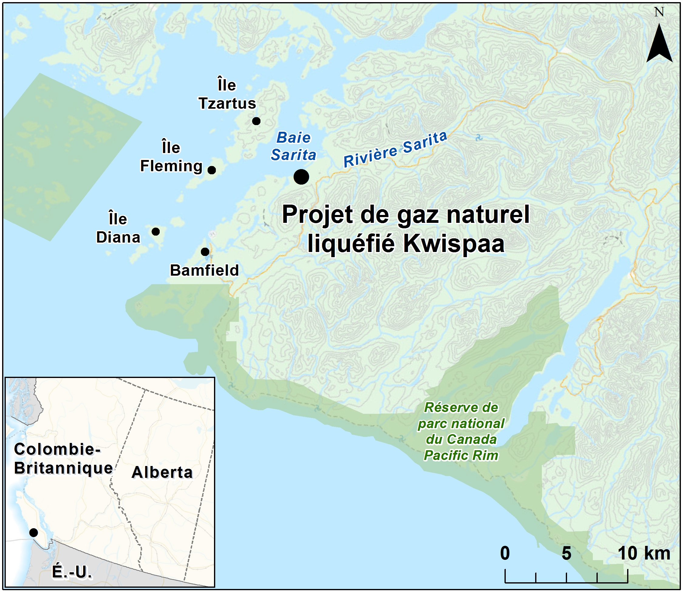 Carte indiquant l'emplacement du projet, tel que décrit dans le présent document.