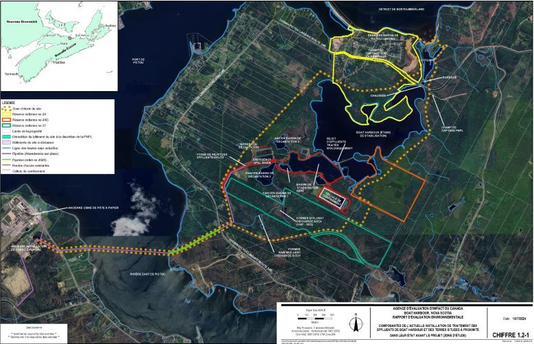 Figure 1 : Composantes de l'actuelle installation de traitement des effluents de Boat Harbour et des terres situées à proximité dans leur état avant le projet