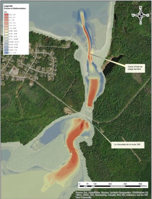 Figure 8 : Érosion et sédimentation cumulées un an après l'enlèvement du barrage