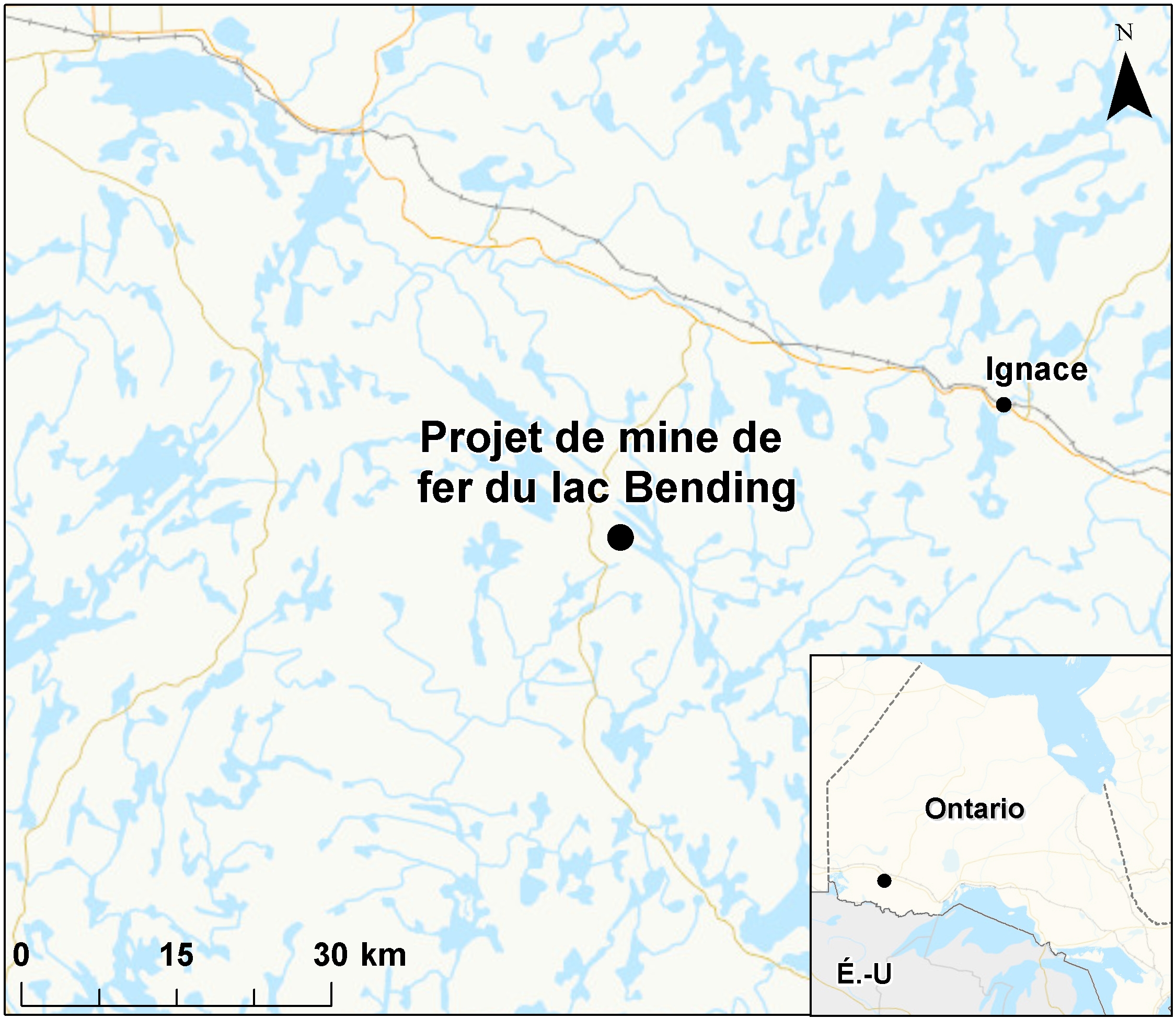 Carte indiquant l'emplacement du projet, tel que décrit dans le présent document.