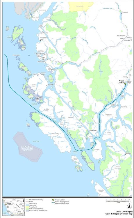 Le projet désigné se situe dans le district de Kitimat en Colombie-Britannique, à environ 10 kilomètres au sud-ouest du centre-ville de Kitimat.