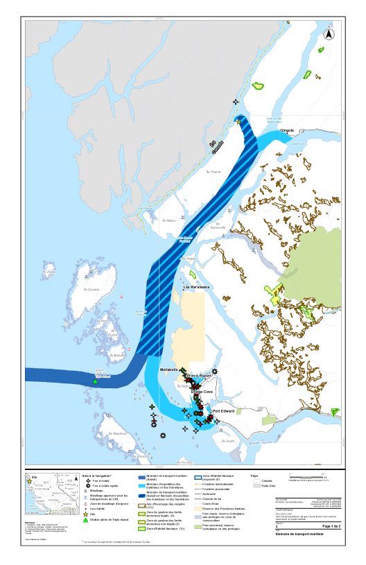 Figure 3 Itinéraire de transport maritime– Du site du projet à la station de pilotage de Triple Island et de la station de pilotage de Triple Island à la limite des 12 milles marins de la mer territoriale (page 1 sur 2)