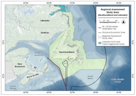 Figure 1 : Zone d'étude de l'évaluation régionale (Terre-Neuve-et-Labrador)