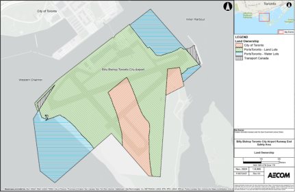 An aerial view depicting the ownership of land comprising Billy Bishop Toronto City Airport