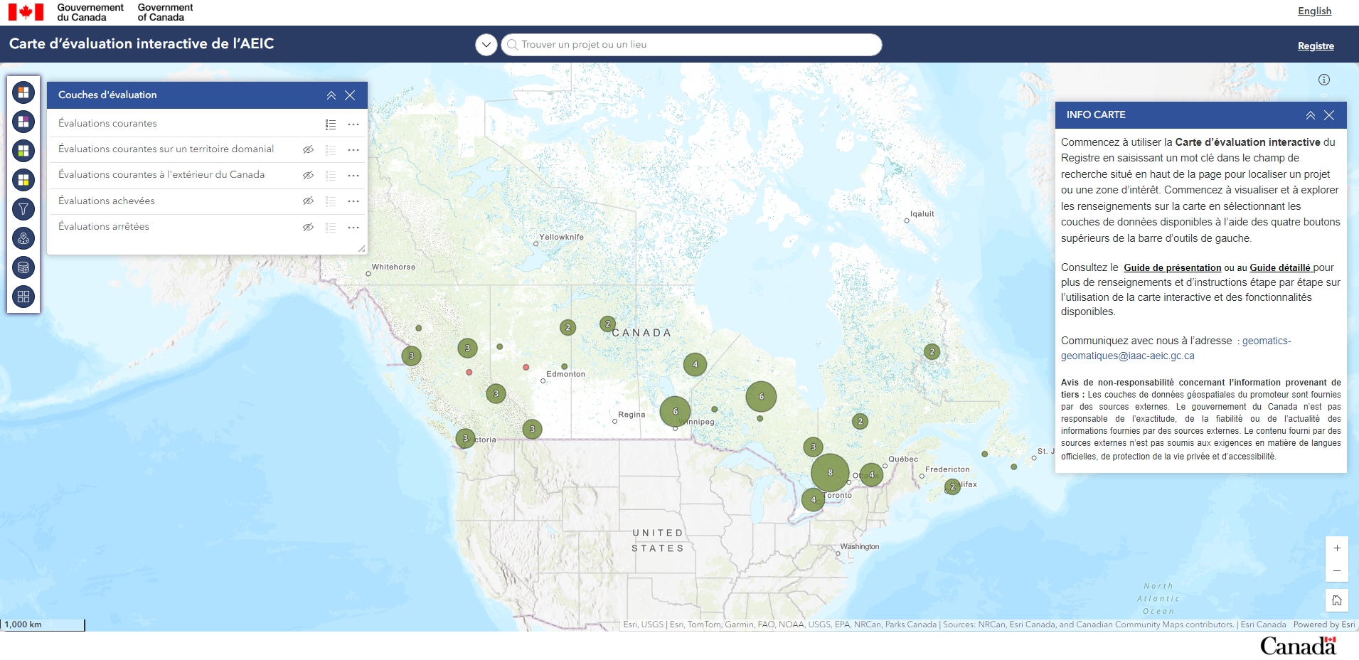 Une saisie d’écran de l’outil de cartographie interactive du Registre.